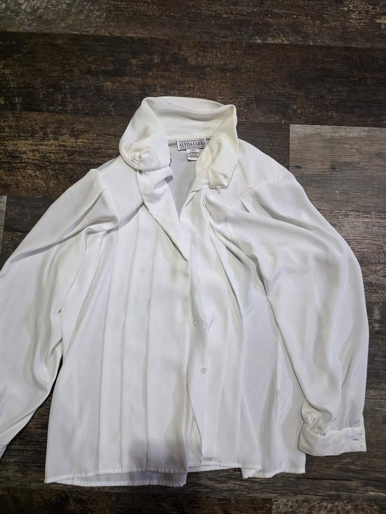 Tops - White Pleated Button-Up Blouse